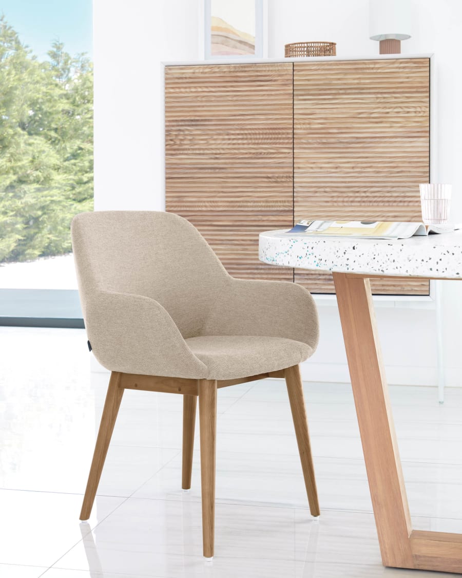 Beige Japandi Chair Dark Ash Legs