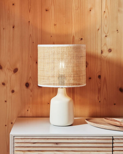 Japandi Ceramic and Bamboo Table Lamp