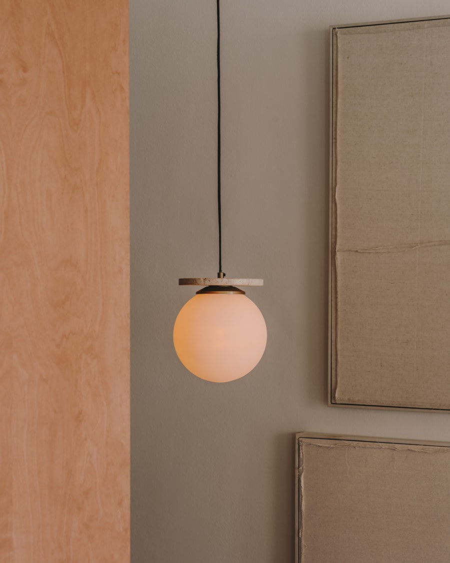 Glass & Travertine Japandi Pendant Light