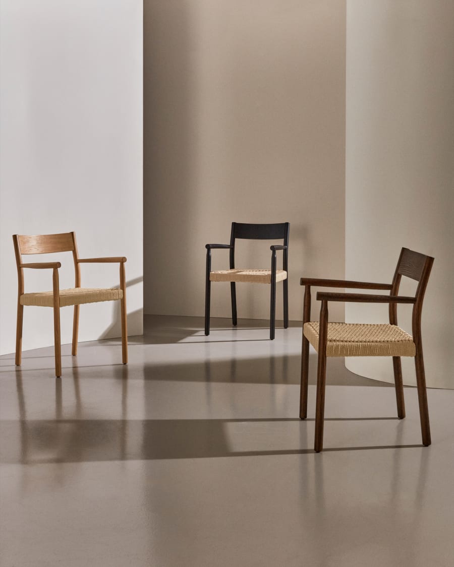 Walnut Japandi Chair with Armrests