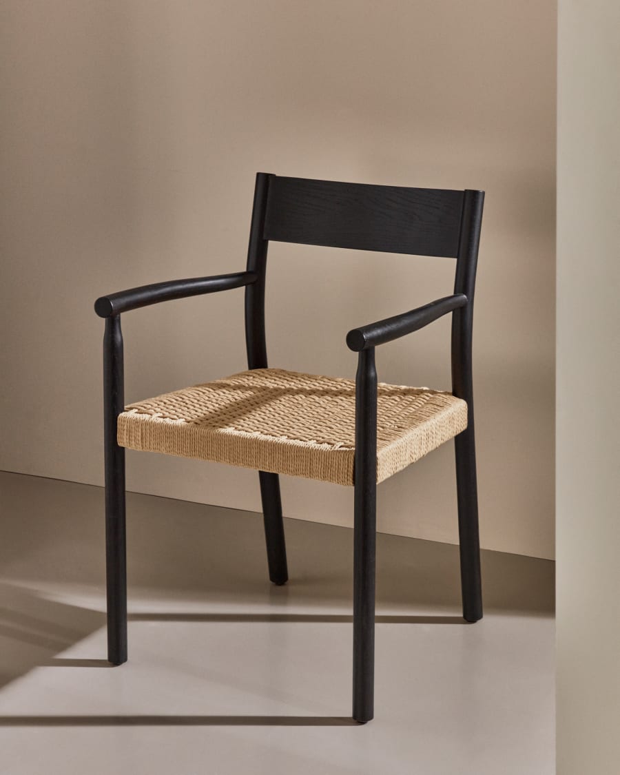 Black Japandi Chair with Armrests