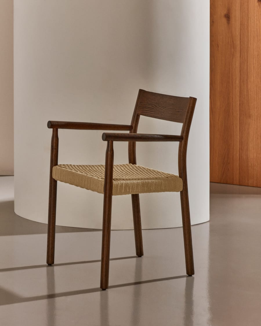 Walnut Japandi Chair with Armrests
