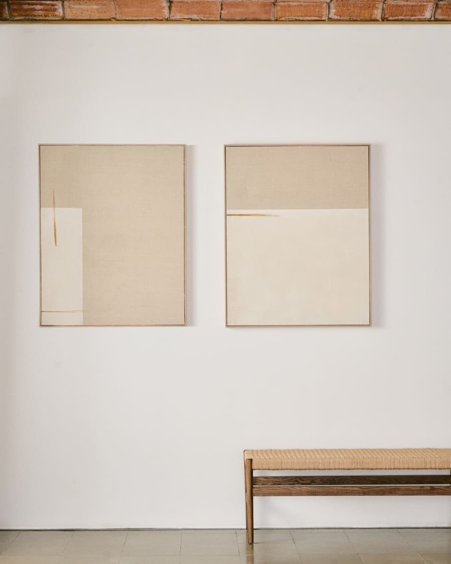 Beige Linen Stripe Japandi Painting