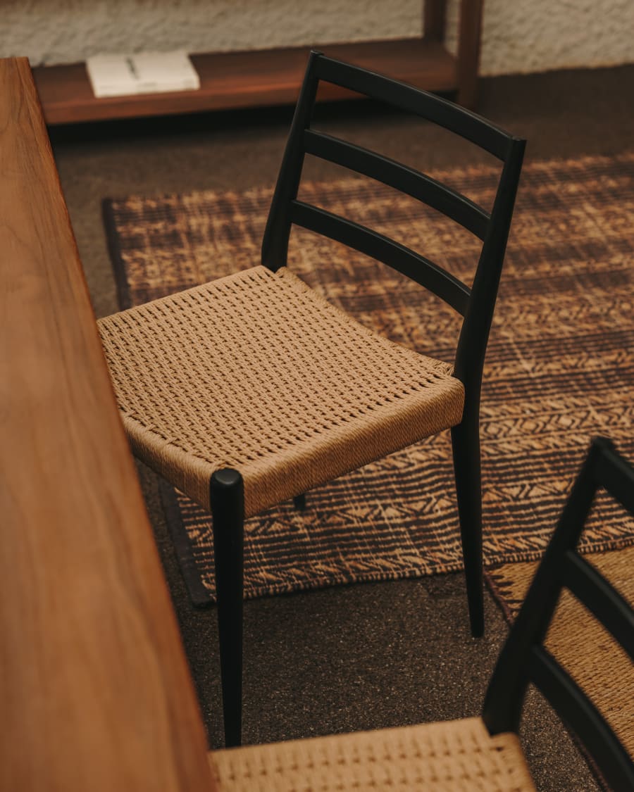 Black Japandi Chair with Woven Seat