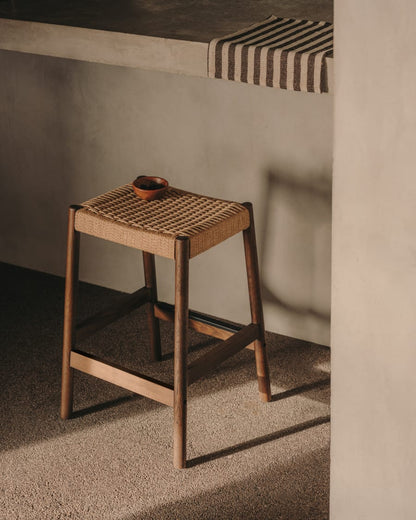 Japandi Wood and Rope Stool Chair