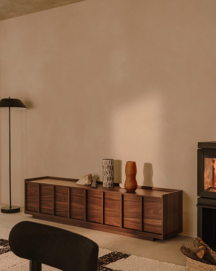 Japandi Dark Wood Wide TV Stand