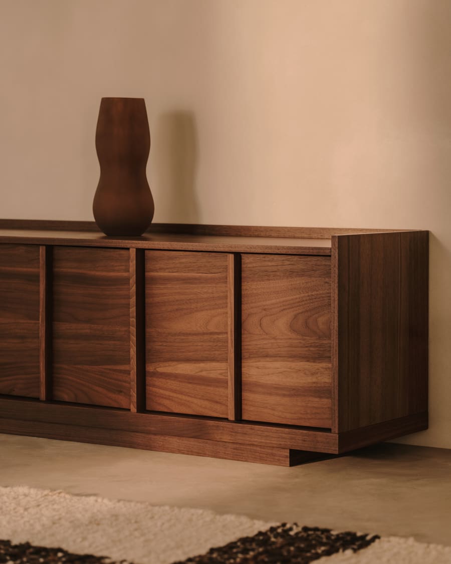 Japandi Dark Wood Wide TV Stand