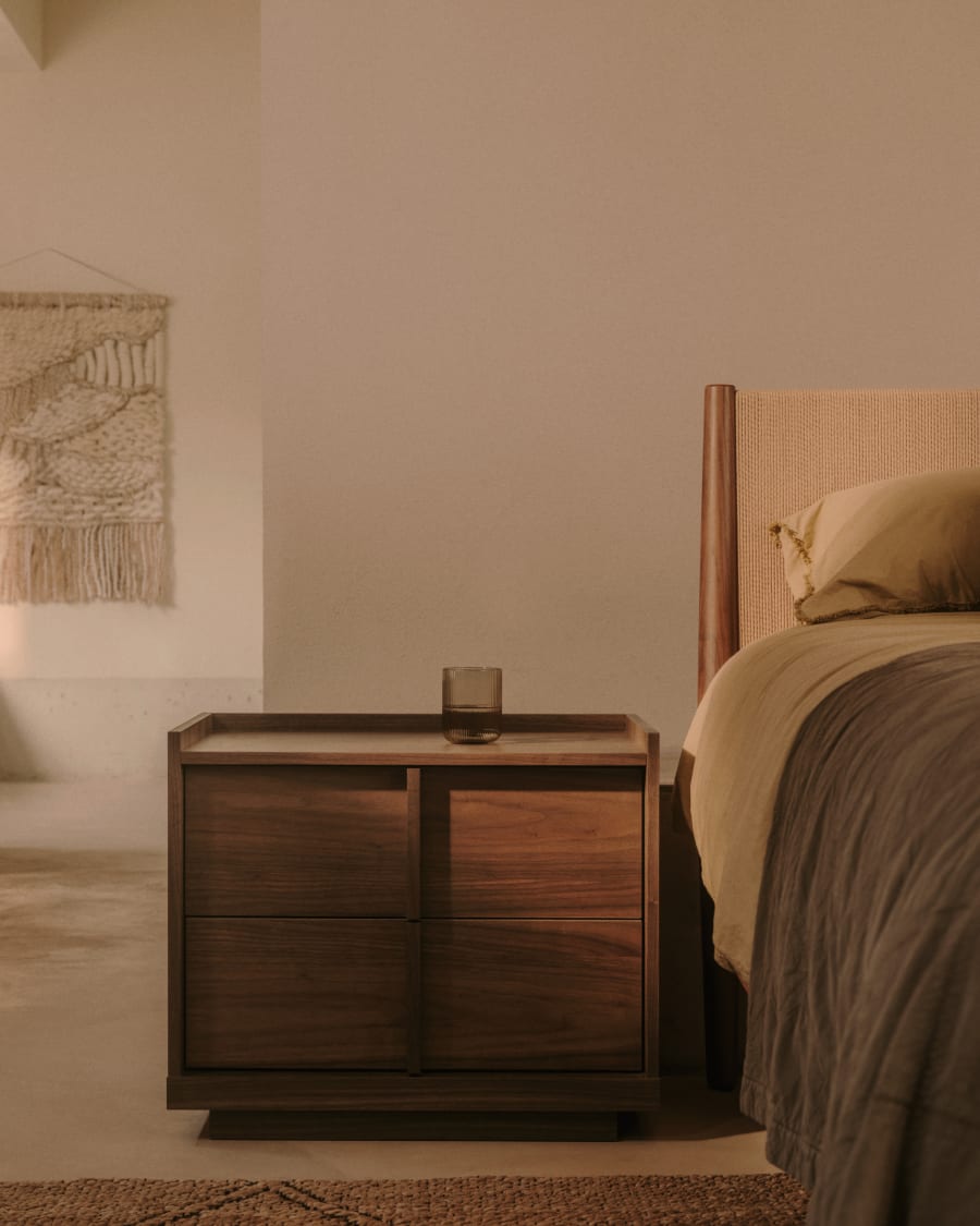 Dark Finish Wood Japandi Nightstand