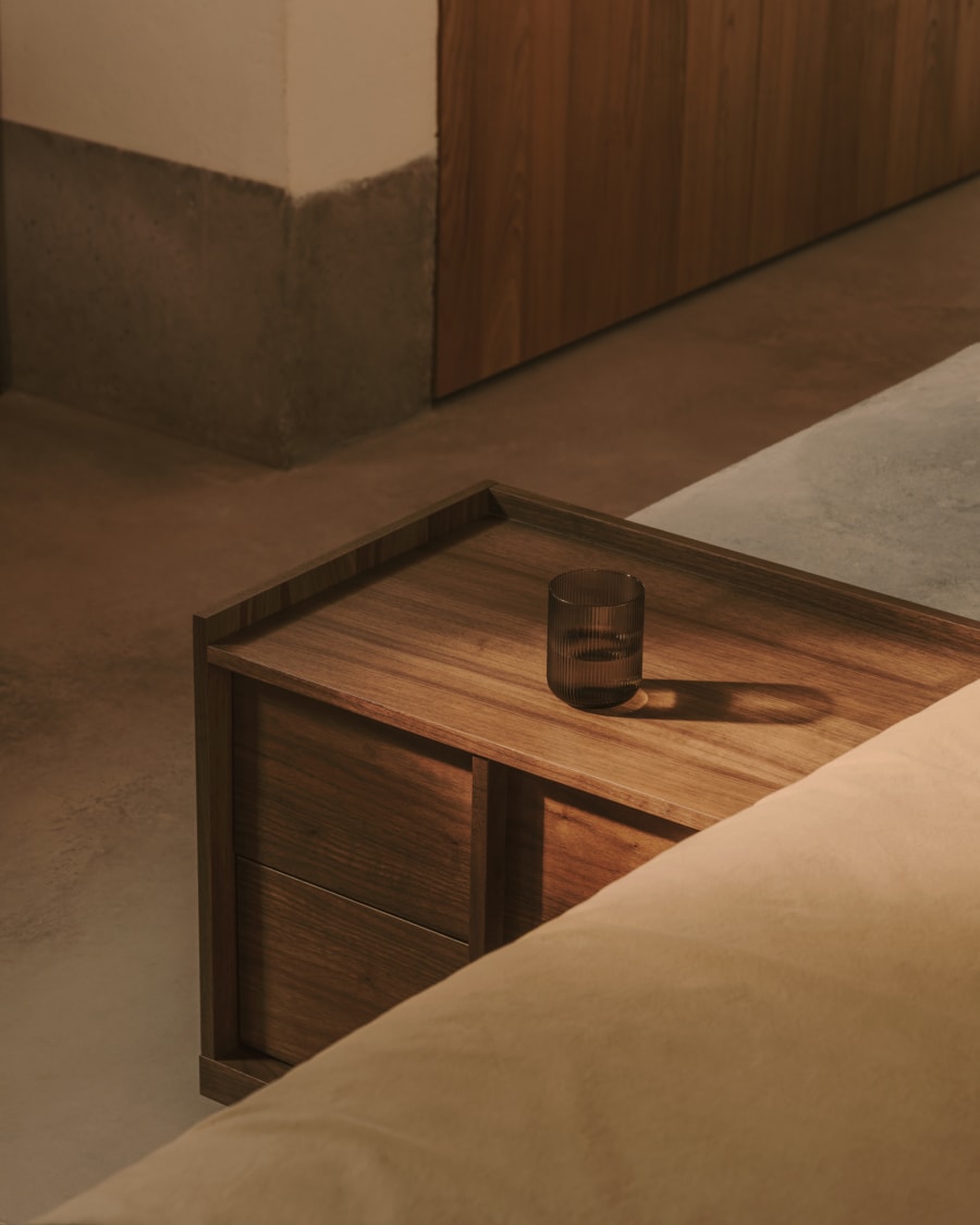 Dark Finish Wood Japandi Nightstand