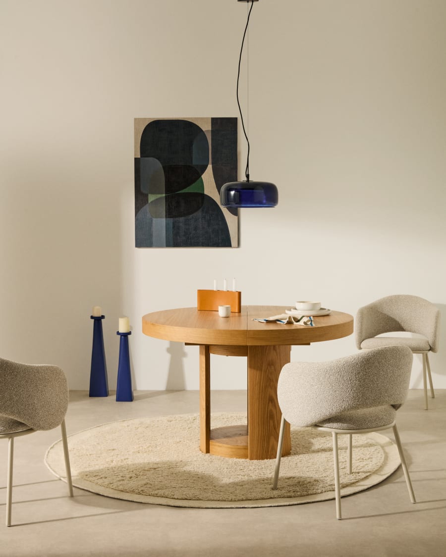Japandi Round Extendable Table in oak veneer