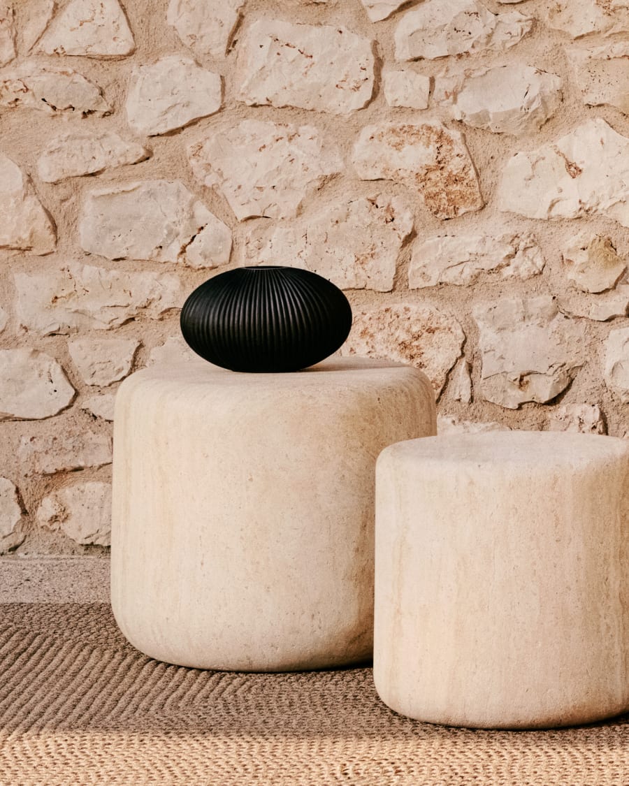 Round Travertine Japandi Side Table