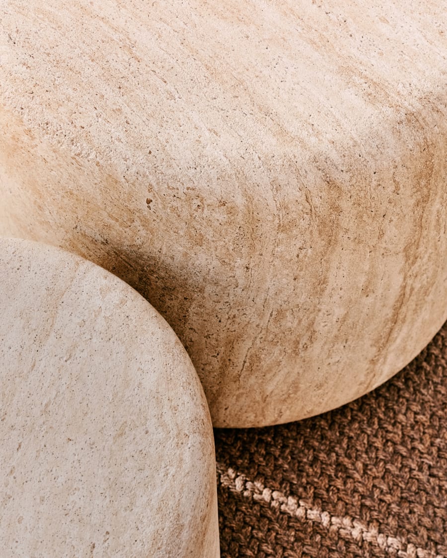 Round Travertine Japandi Side Table