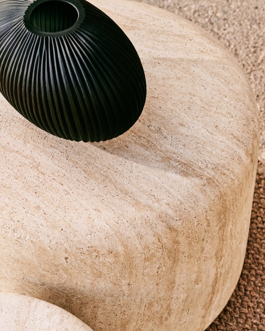 Round Travertine Japandi Side Table