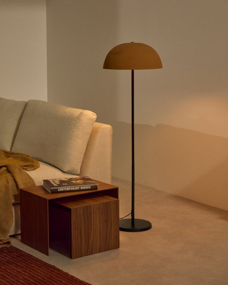 Japandi Floor Lamp in Black Metal & Terracotta