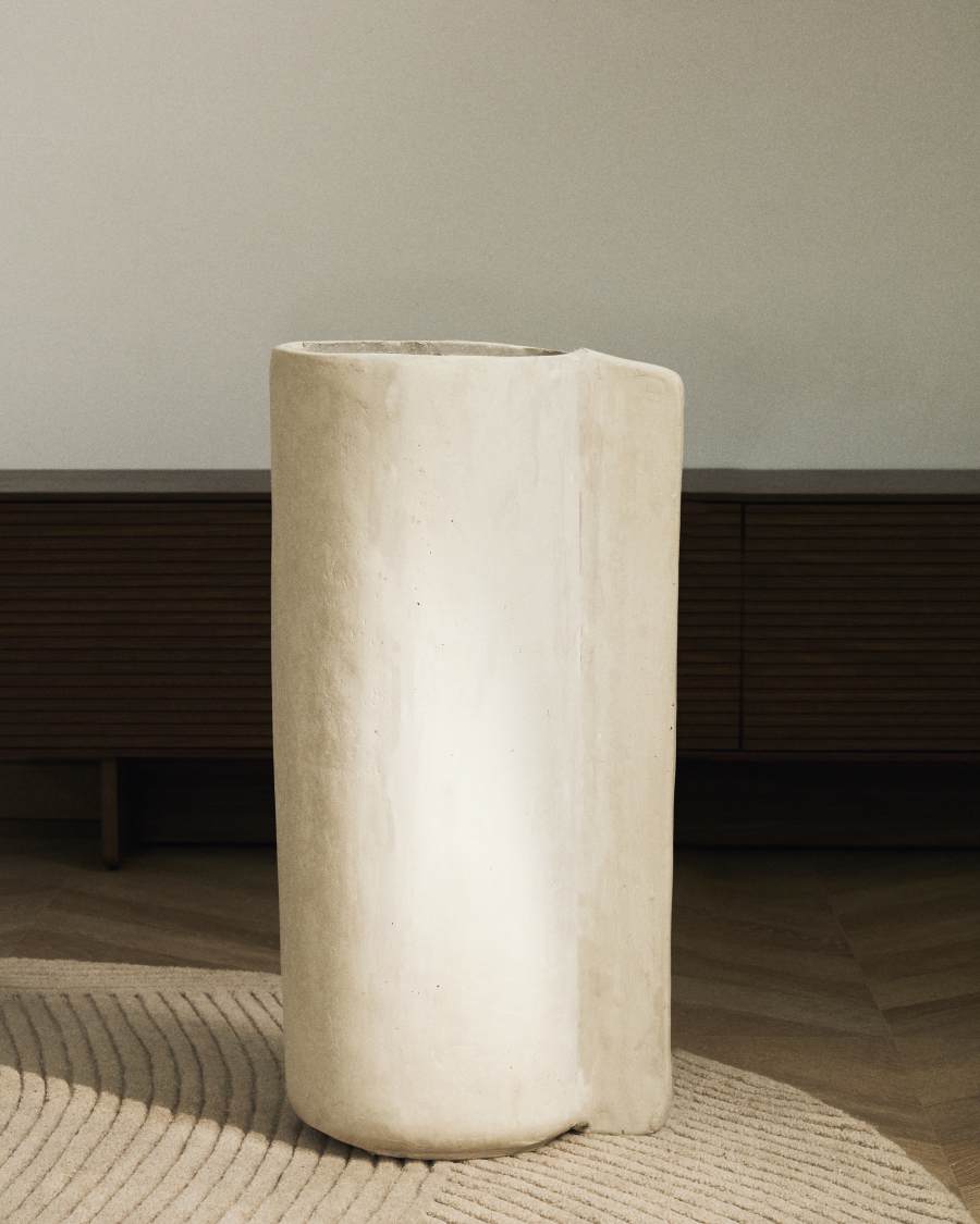 Beige Papier Mâché Japandi Vase