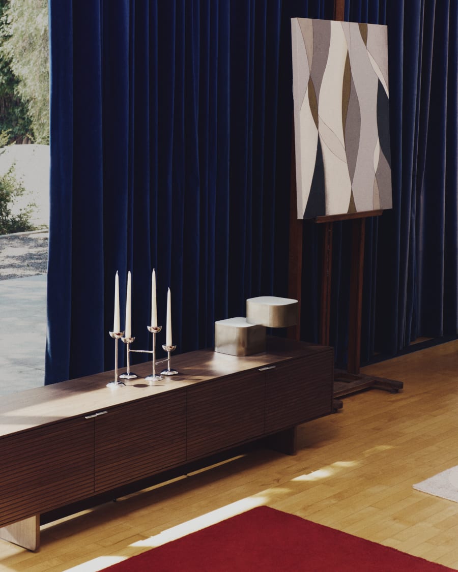 Walnut Veneer Japandi TV Stand