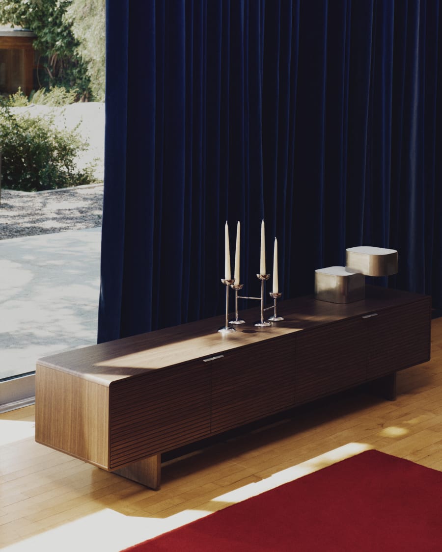 Walnut Veneer Japandi TV Stand