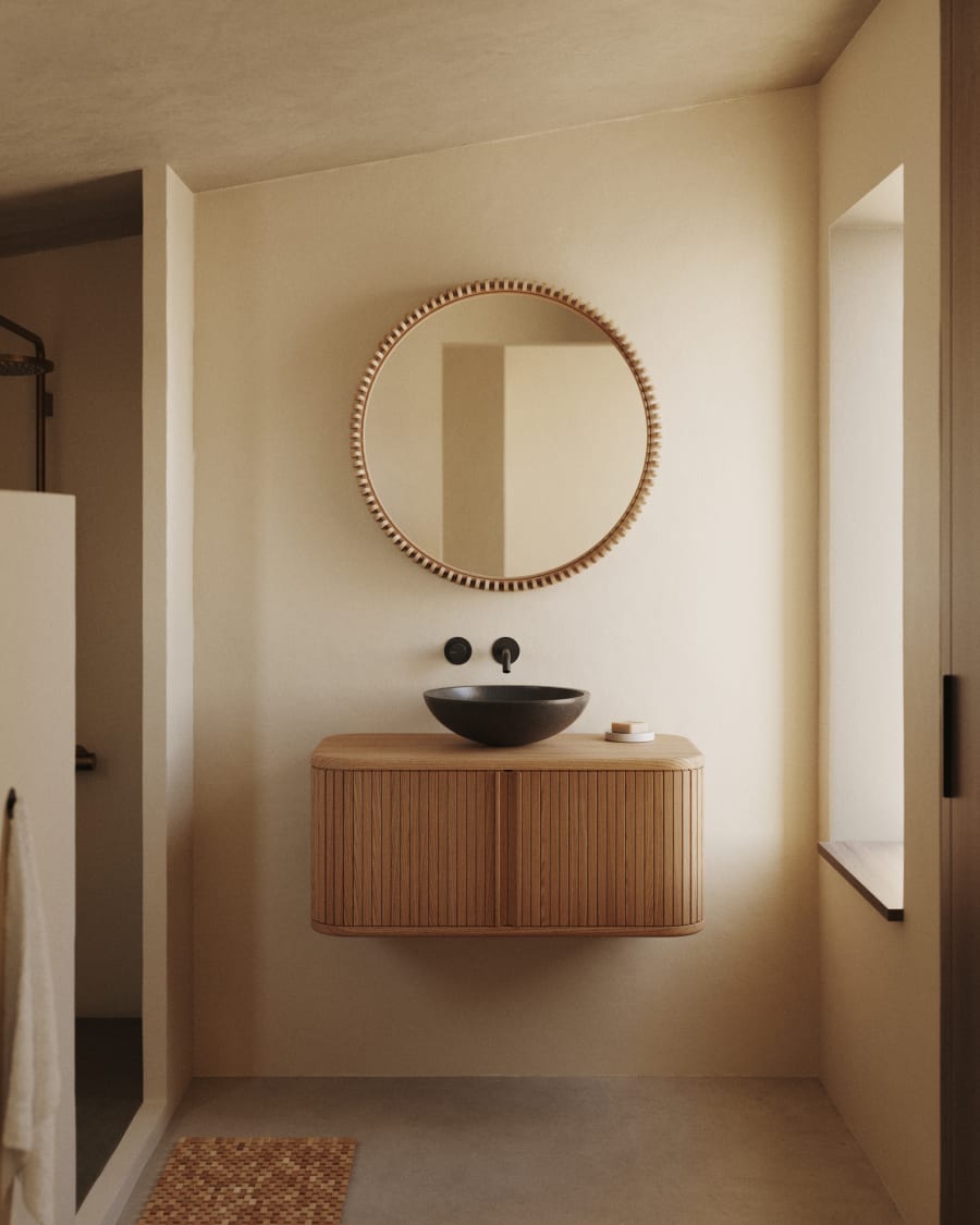 Round Teak Japandi Mirror Ø80cm