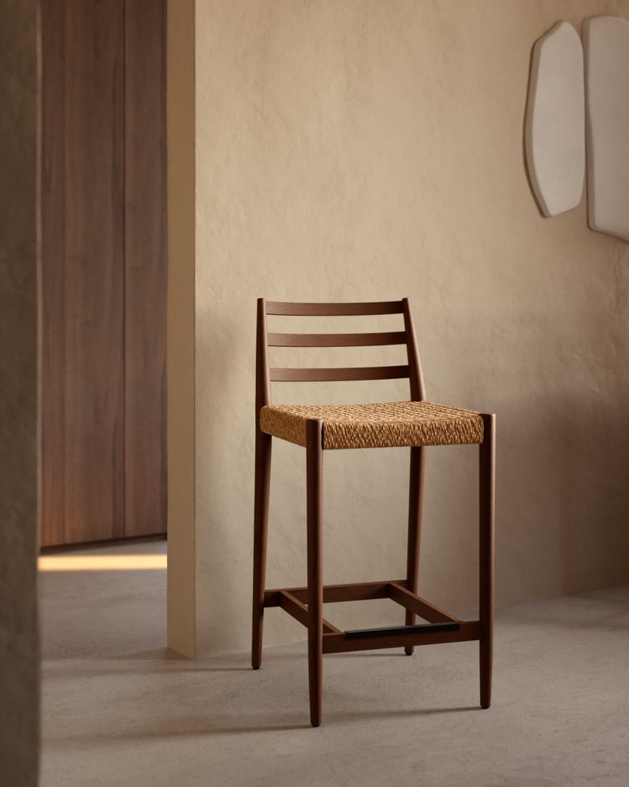 Japandi Walnut Stool with Rope Weave