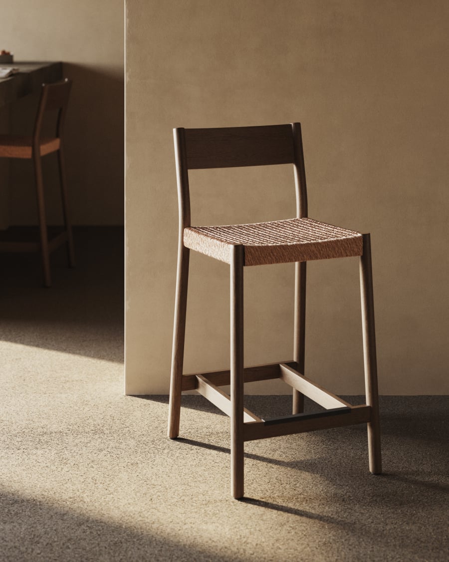 Japandi Walnut Stool with Backrest