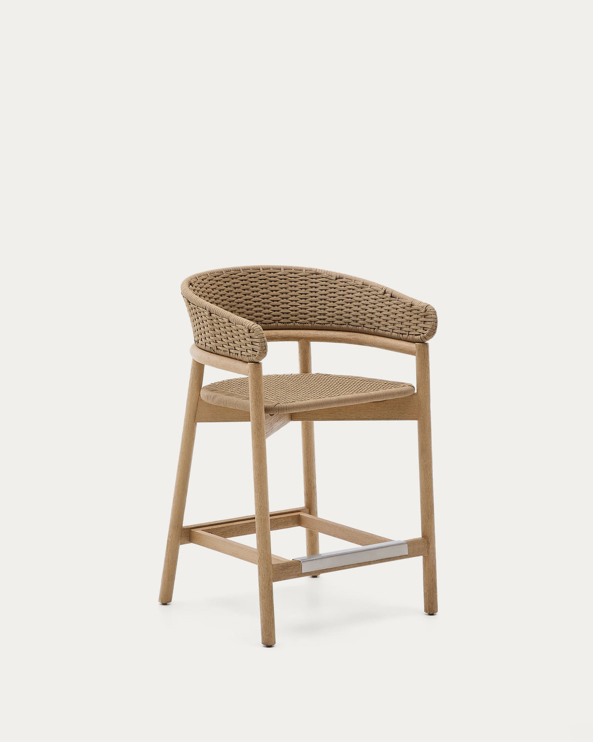 Japandi Woven Stool in solid acacia with rope cord