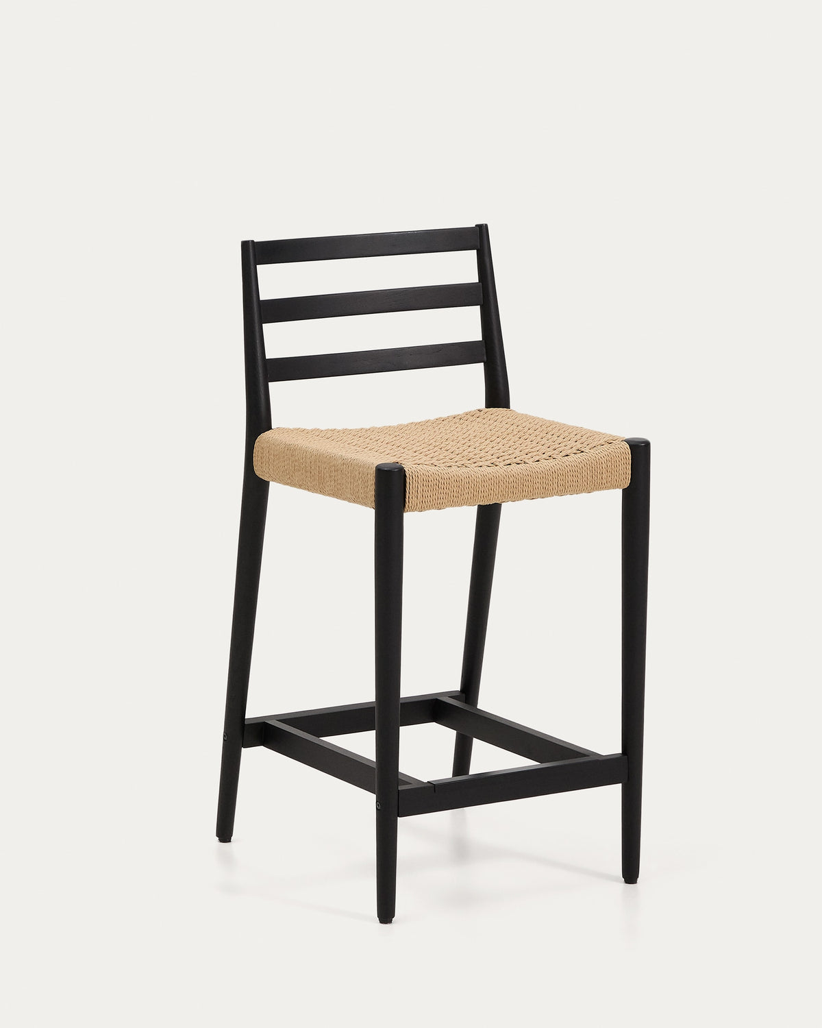 Black Wood Japandi Stool in black oak with paper cord seat