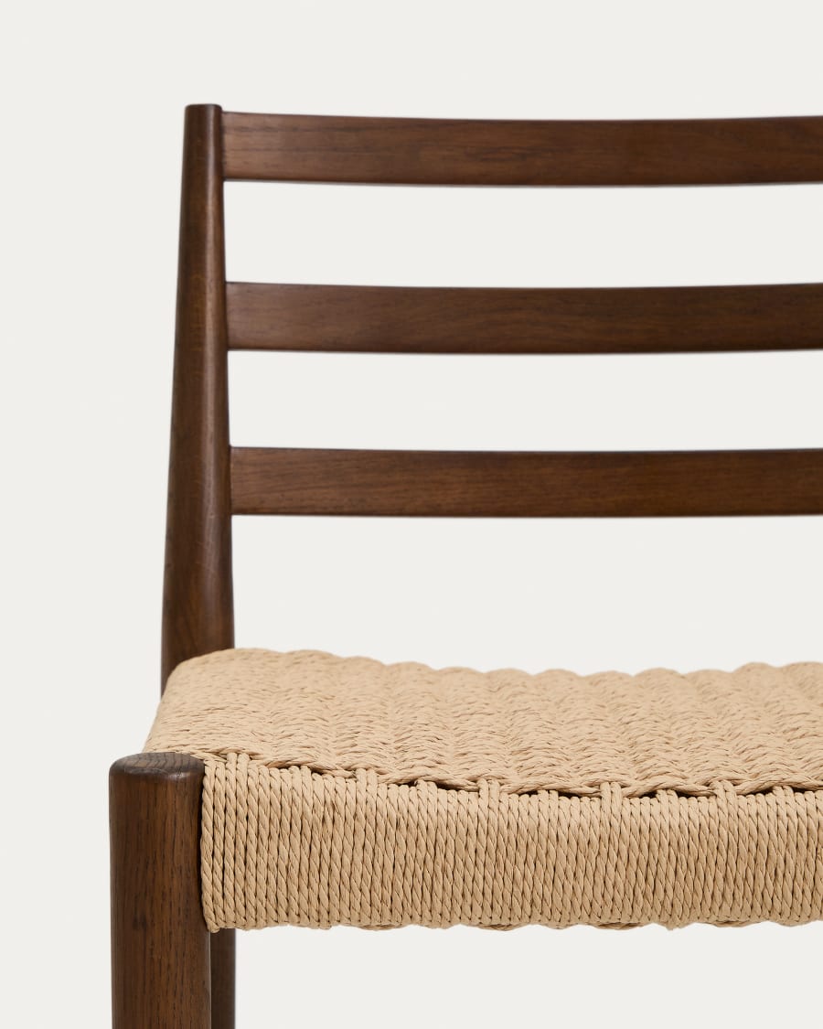 Japandi Walnut Stool with Rope Weave