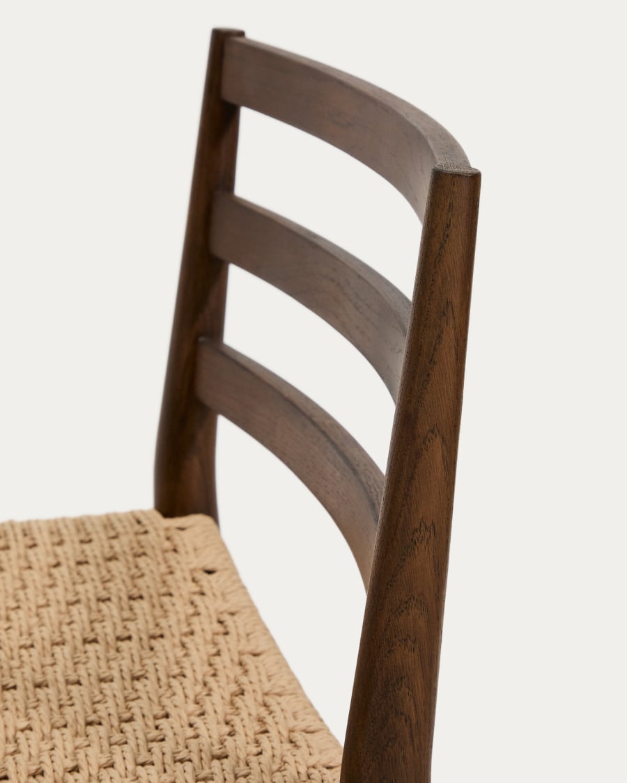 Japandi Walnut Stool with Rope Weave