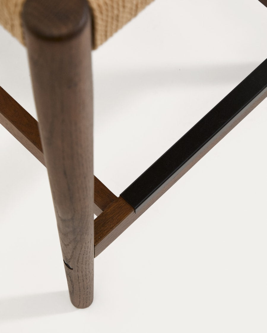 Japandi Walnut Stool with Rope Weave