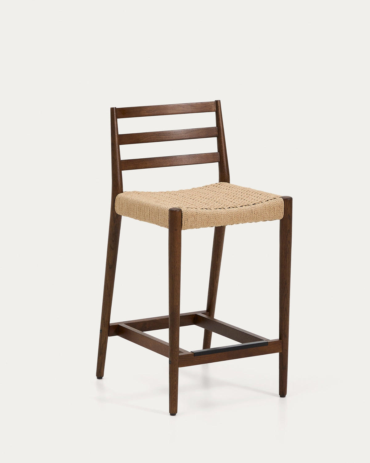 Japandi Walnut Stool with Rope Weave in solid oak