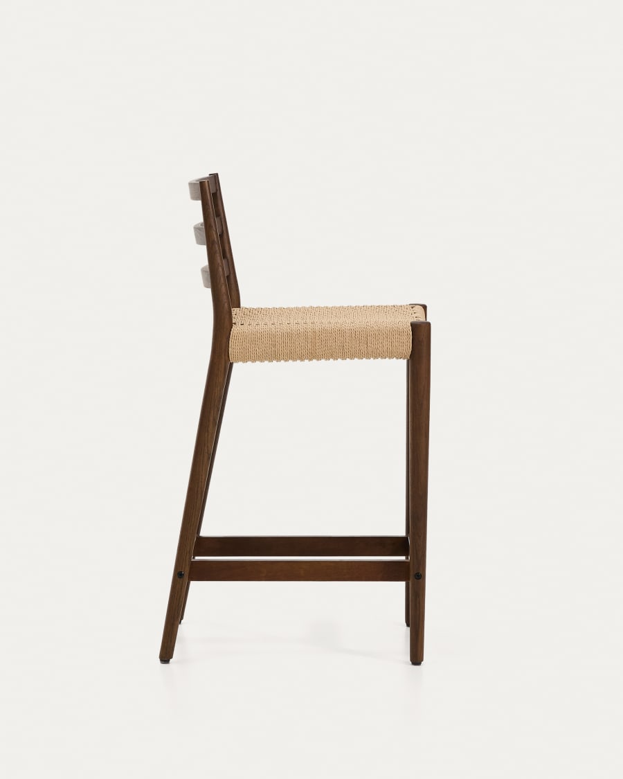 Japandi Walnut Stool with Rope Weave