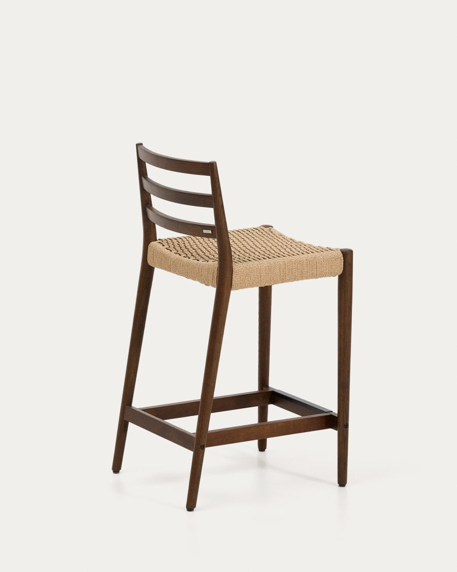 Japandi Walnut Stool with Rope Weave
