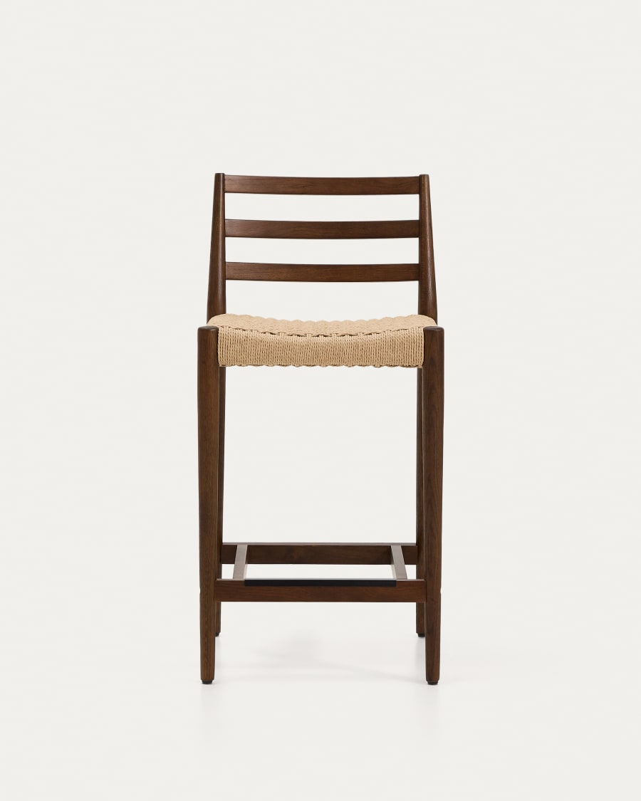 Japandi Walnut Stool with Rope Weave