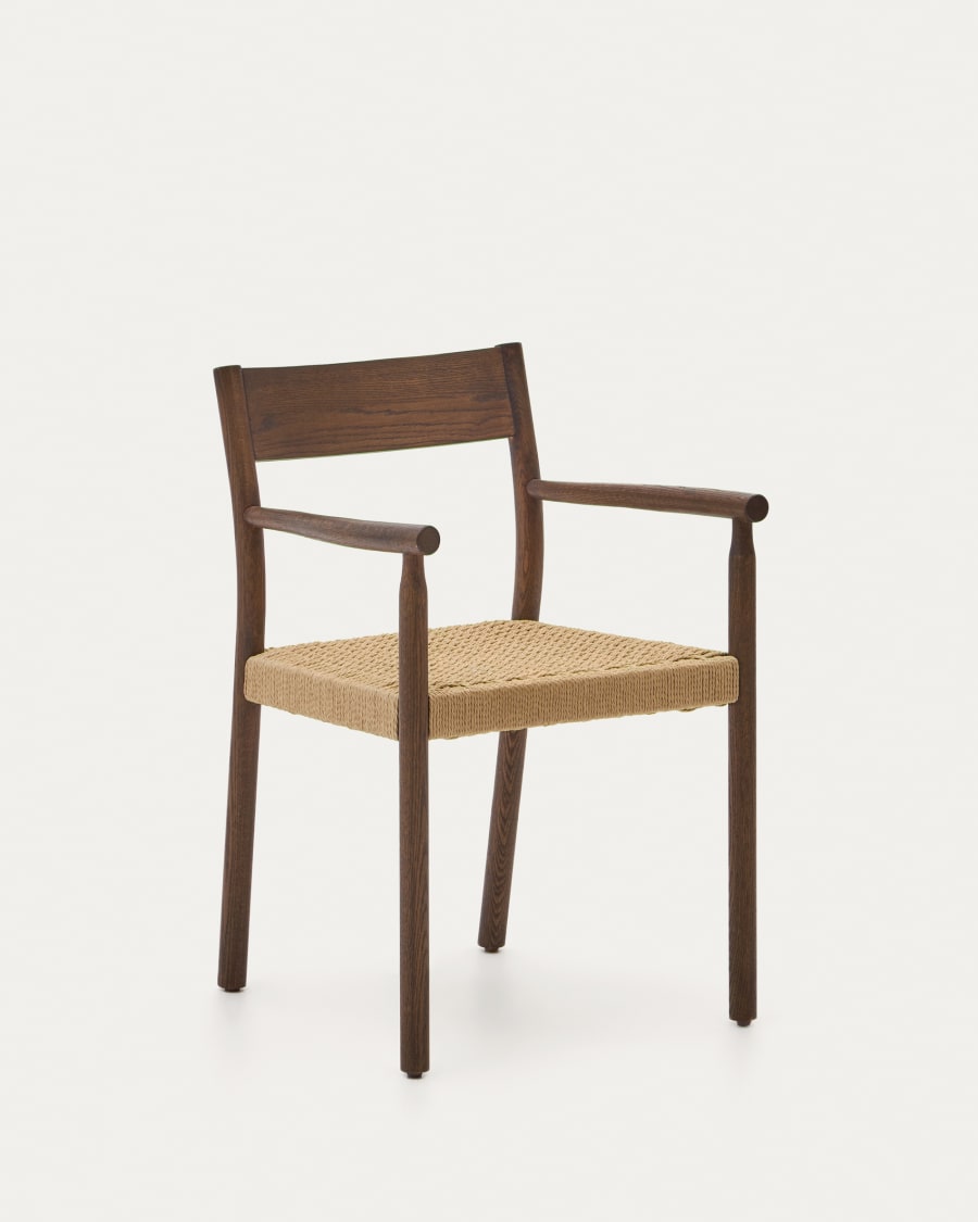 Walnut Japandi Chair with Armrests in solid oak