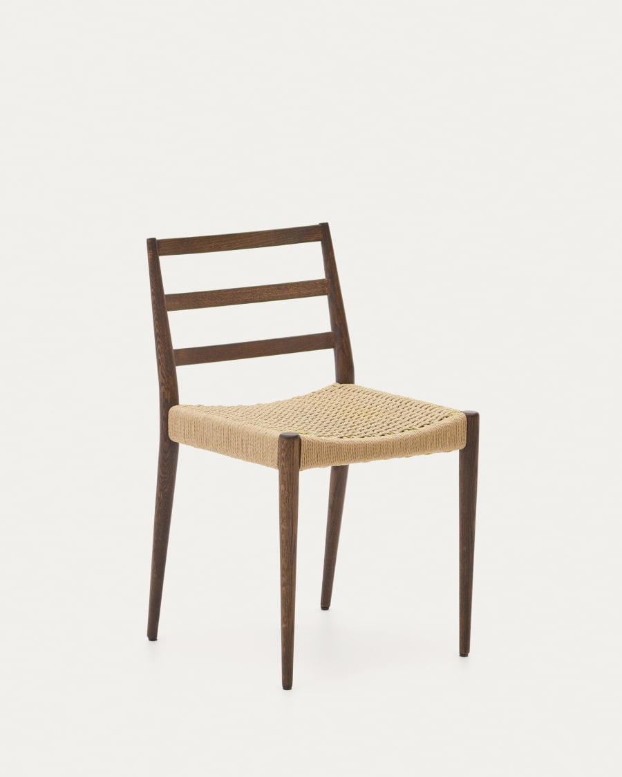 Walnut Oak Rope Japandi Chair in solid oak with walnut finish