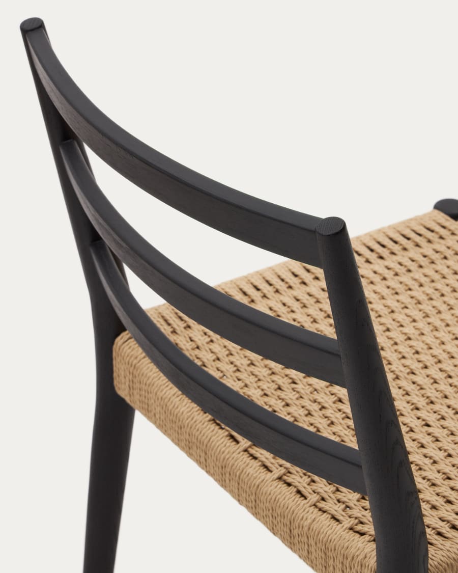 Black Japandi Chair with Woven Seat
