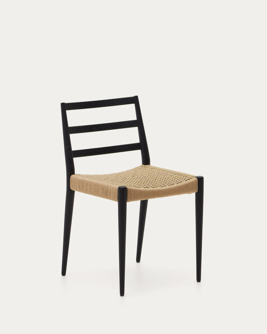 Black Japandi Chair with Woven Seat in solid oak