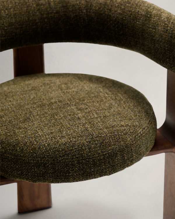 Green Chenille Japandi Chair Walnut Finish