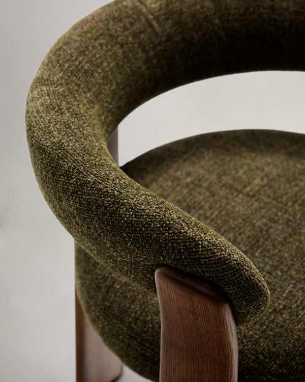 Green Chenille Japandi Chair Walnut Finish