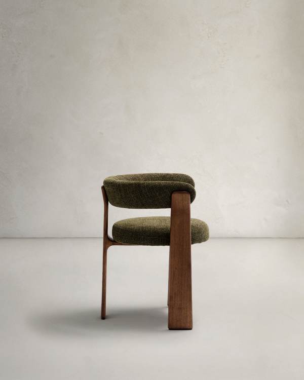 Green Chenille Japandi Chair Walnut Finish