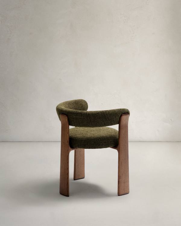 Green Chenille Japandi Chair Walnut Finish