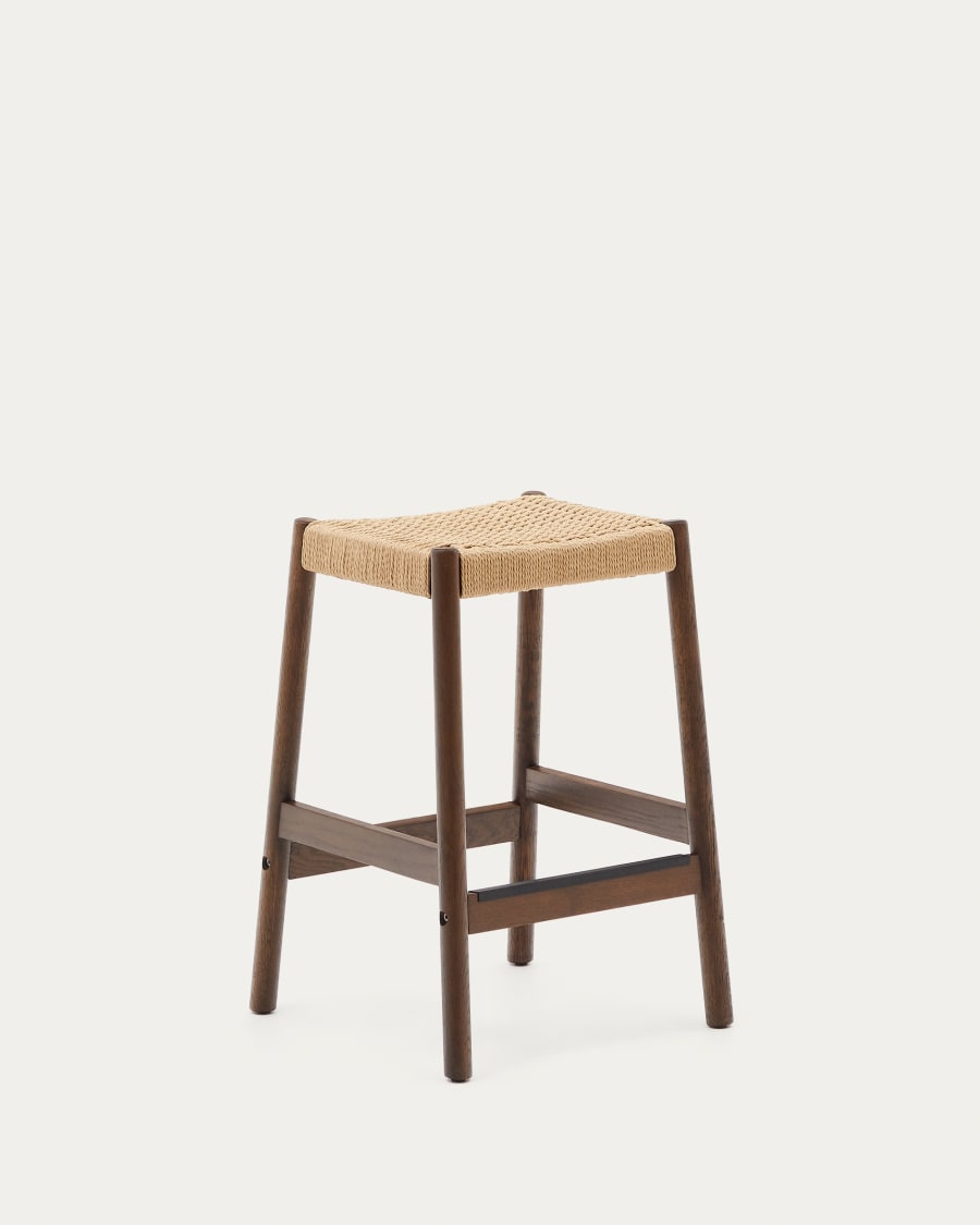 Japandi Wood and Rope Stool Chair