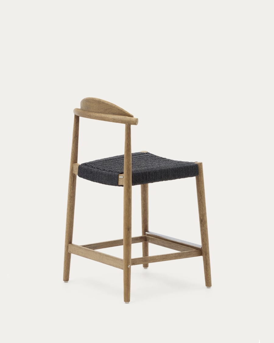Black Rope Japandi Stool in solid acacia wood