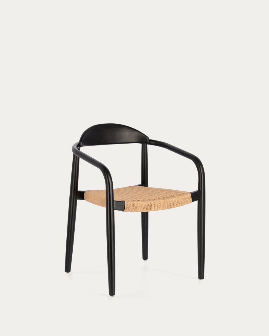 Black Japandi Dining Chair in matt black acacia with paper rope seat