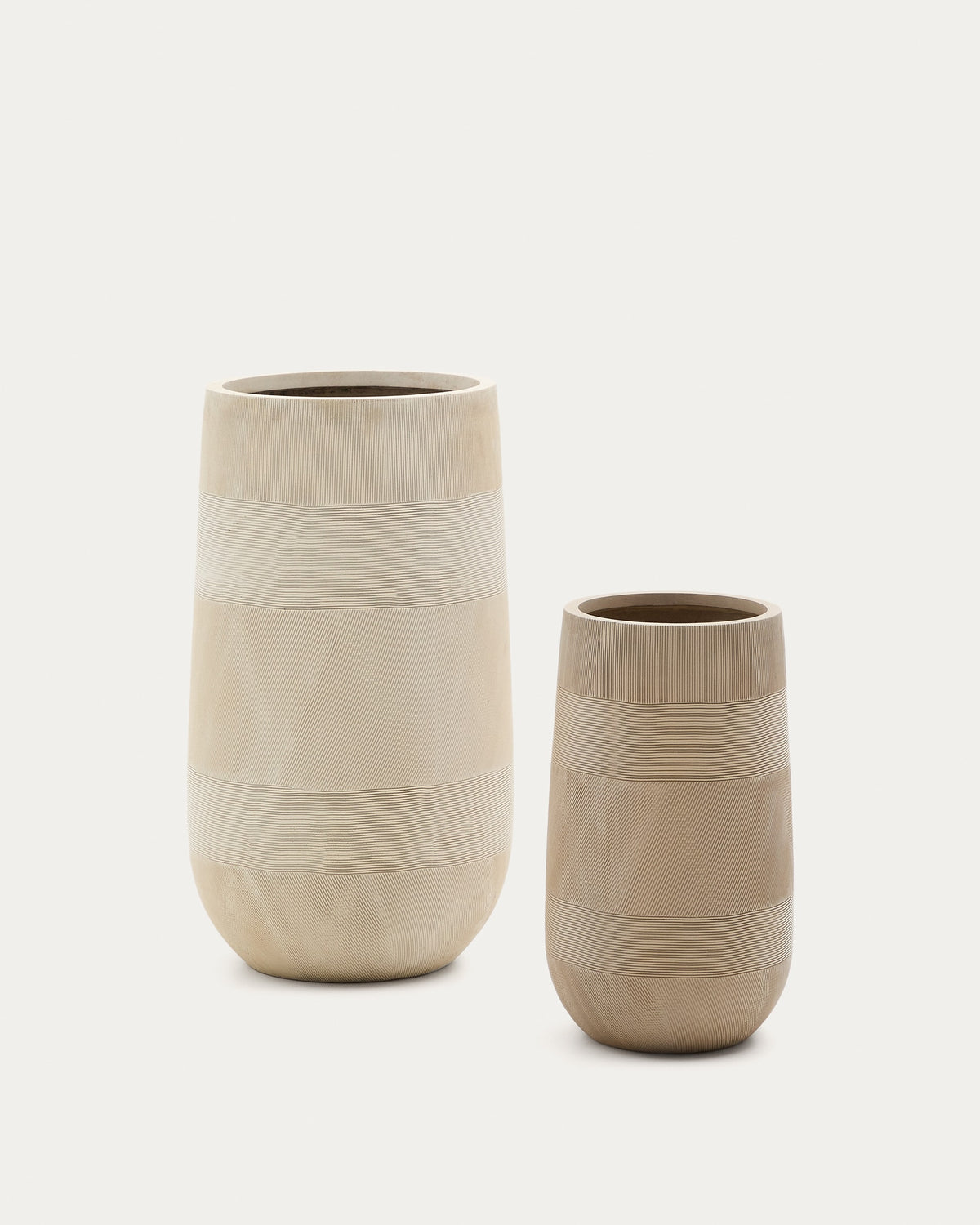 Beige Cement Japandi Planter Set in poly-cement