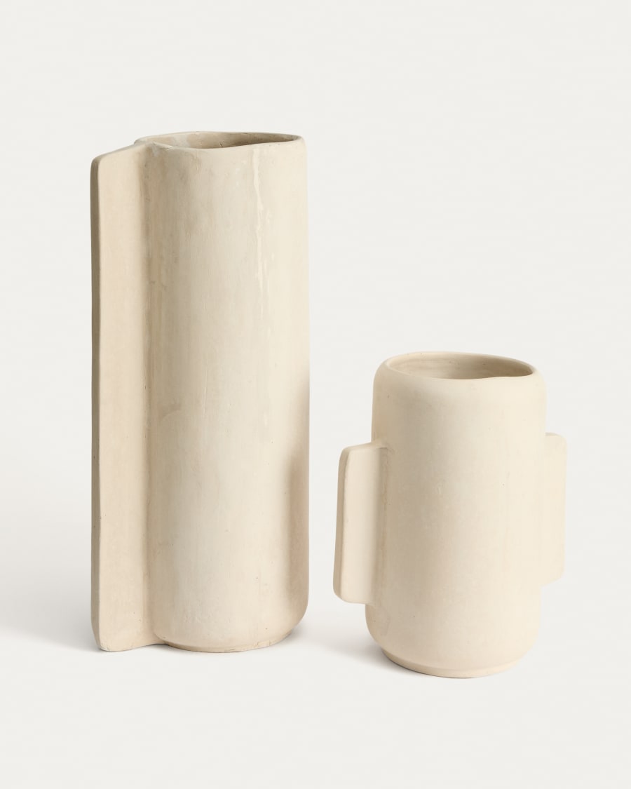 Beige Papier Mâché Japandi Vase