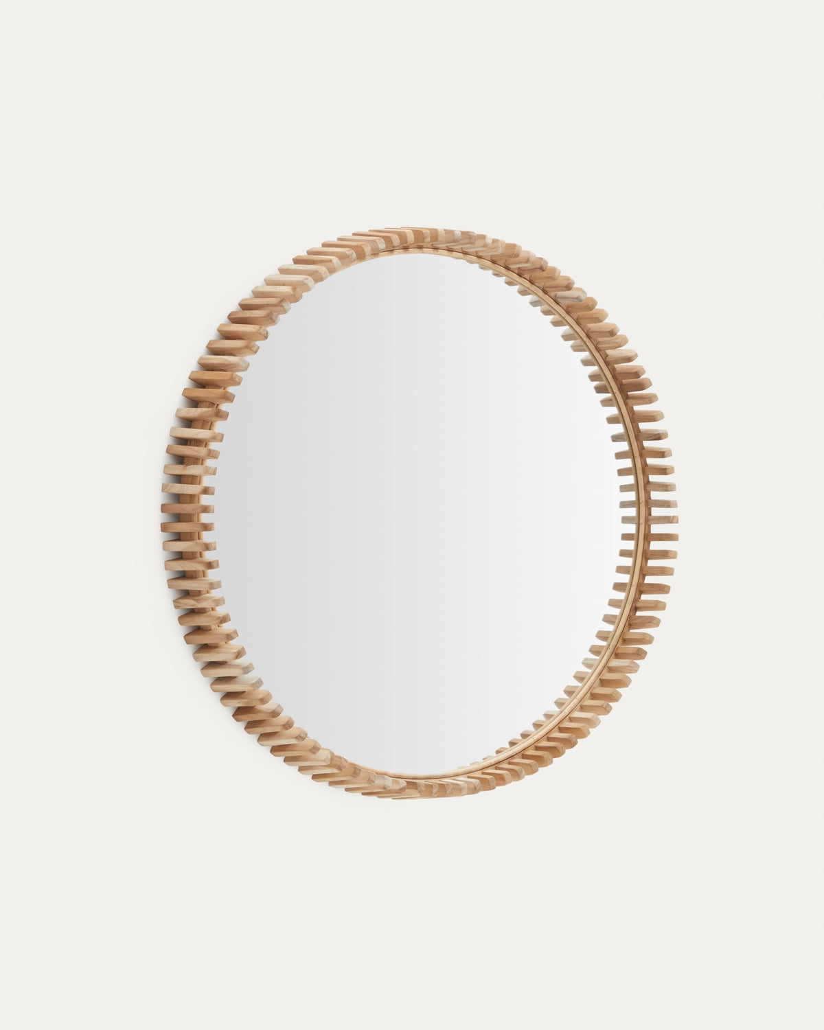 Round Teak Japandi Mirror in moisture resistant teak