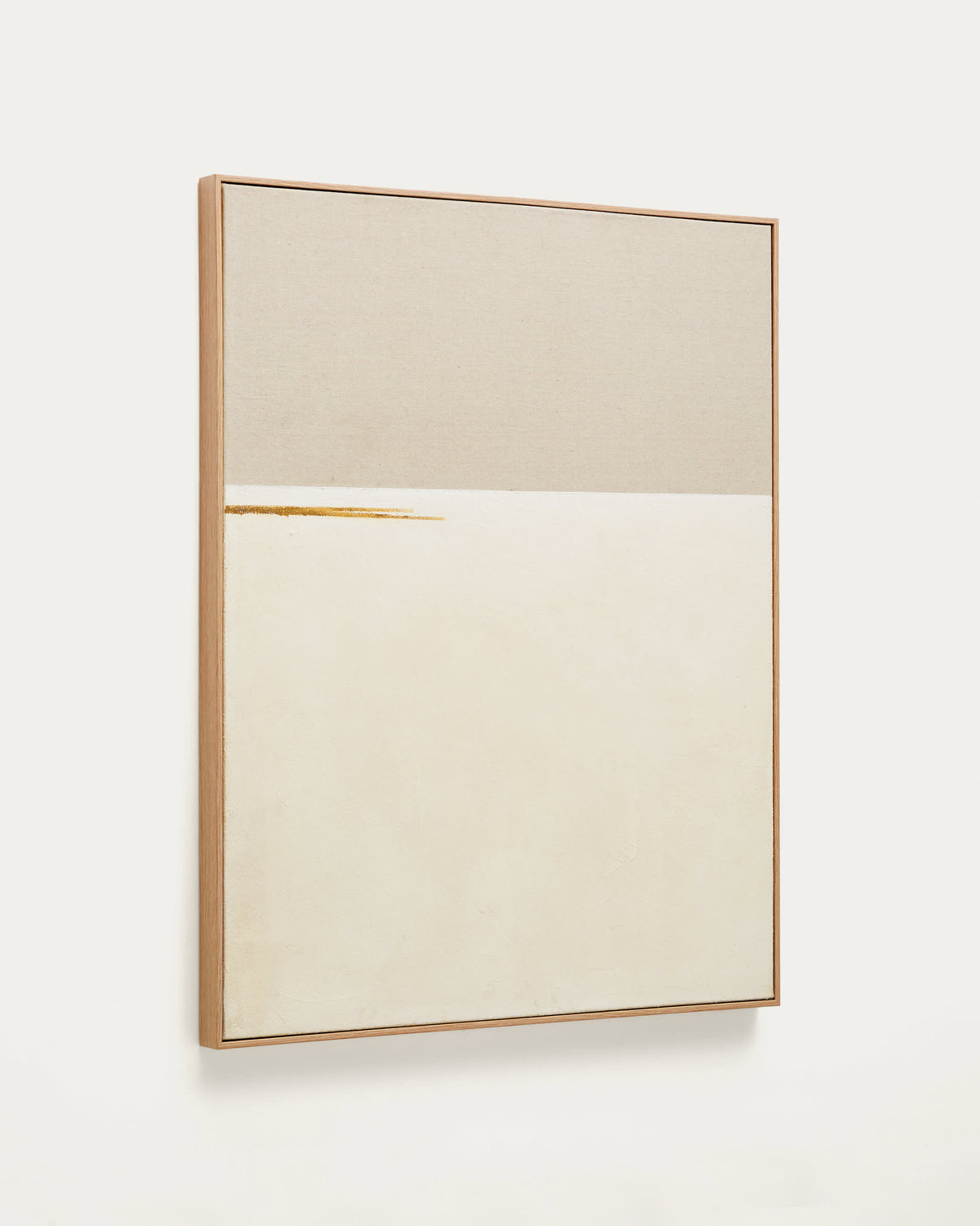 Beige Linen Stripe Japandi Painting on woven linen