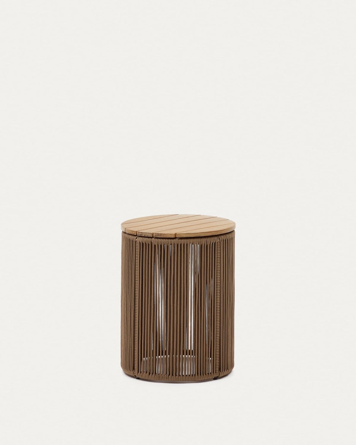 Storage Japandi Side Table in acacia wood and beige cord