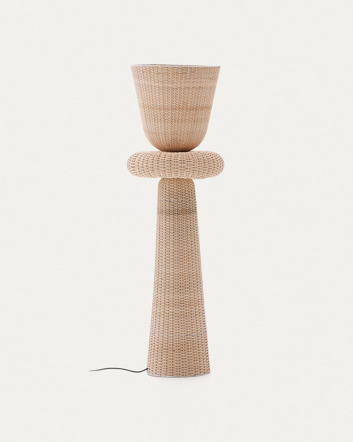 Sculptural Rattan Japandi Floor Lamp hand-woven in light rattan